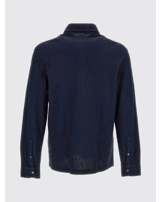 Drumohr Blue Long-Sleeved Linen And Cotton Polo Shirt With French Collar for men