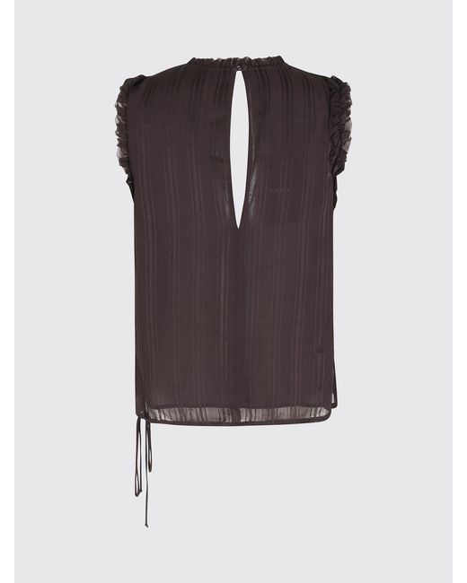 Pinko Black Viscose Top With Ruffles
