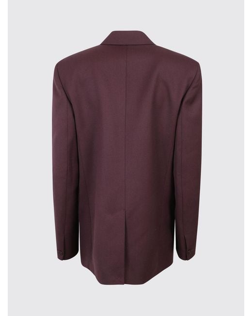 Frankie Shop Purple Double-Breasted Virgin Wool-Blend Blazer With Rear Vent