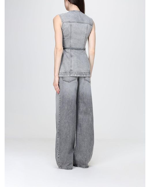 Sportmax Gray Sleeveless Cotton Denim Top With Tie-Belt