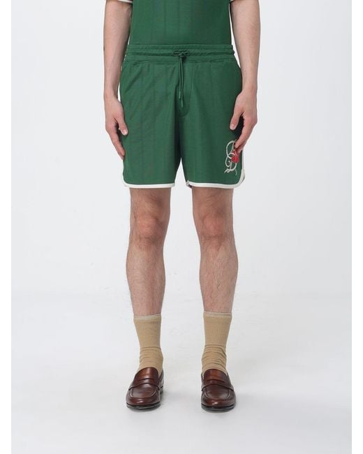 Drole de Monsieur Green Cotton Blend Shorts With Floral Embroidery for men