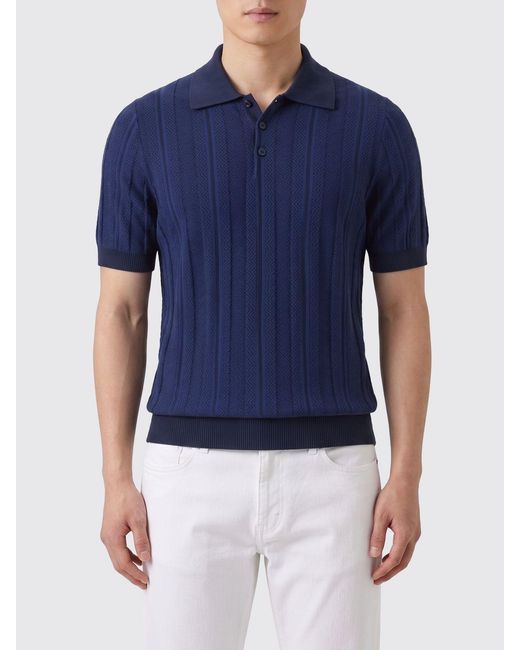 Brunello Cucinelli Blue Cotton Knit Polo for men
