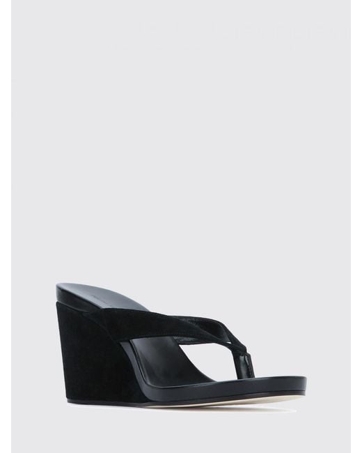 Phoebe Philo Black Round Suede Wedge Flip-Flops