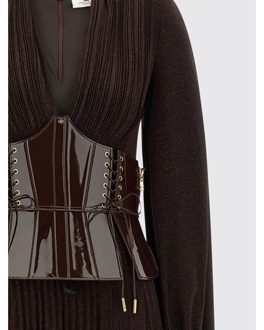Elisabetta Franchi Black Long Viscose Blend Evening Gown With A Corset Bodice And V-Neck