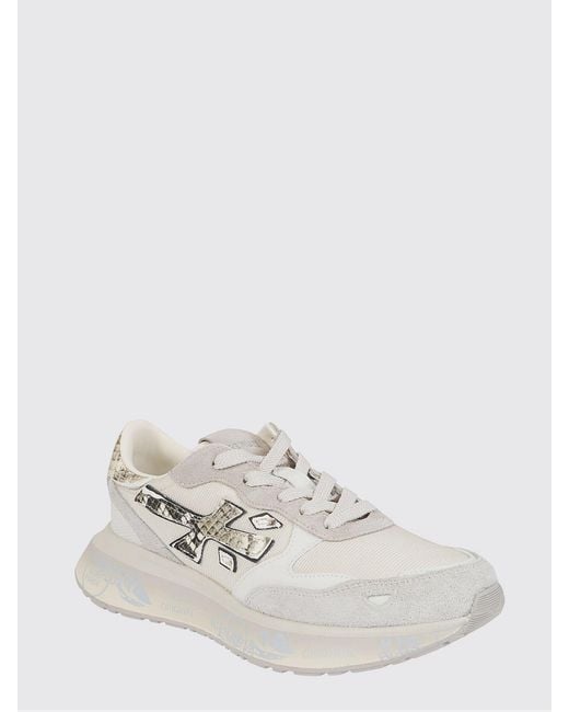 Premiata White Laurin Leather And Mesh Sneakers With Rhinestones