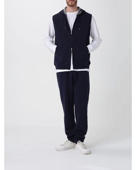 Brunello Cucinelli Blue Cotton Blend Zip Hoodie for men