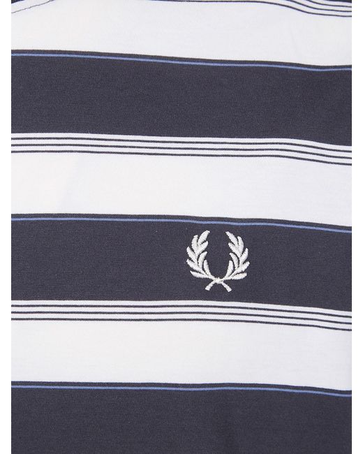 Fred Perry Blue Striped Cotton T-Shirt With Logo for men