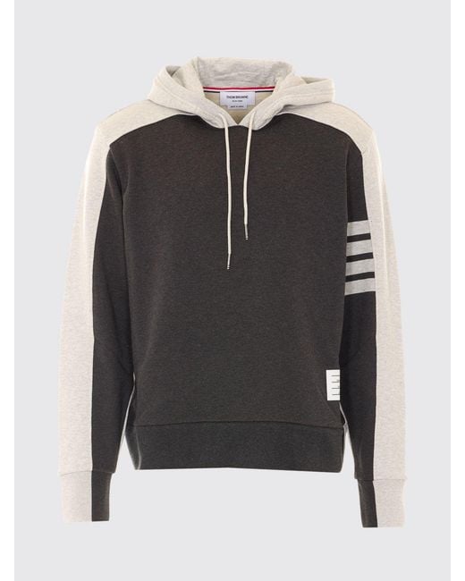 Thom Browne Gray Cotton Hoodie With Iconic 4-Bar Stripes On The Sleeve for men