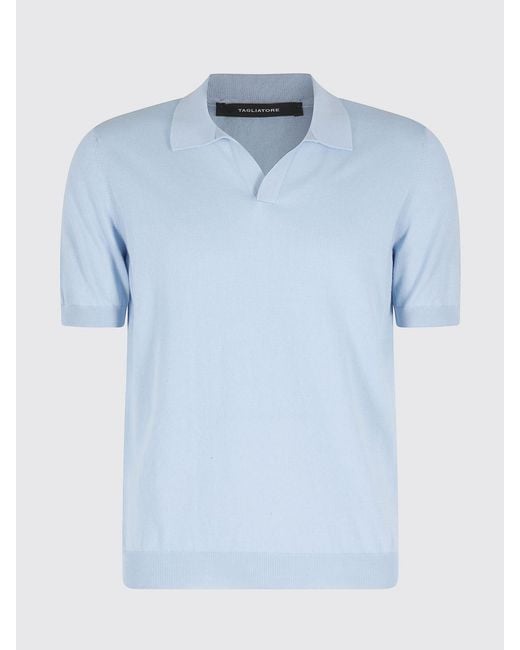Tagliatore Blue Cotton Knit Polo Shirt for men