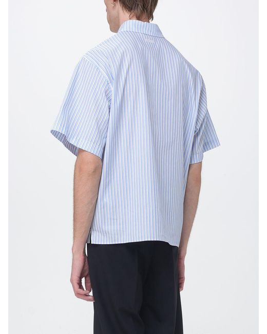 Camisa De Algodón A Rayas Con Eslogan MSGM de hombre de color Blue