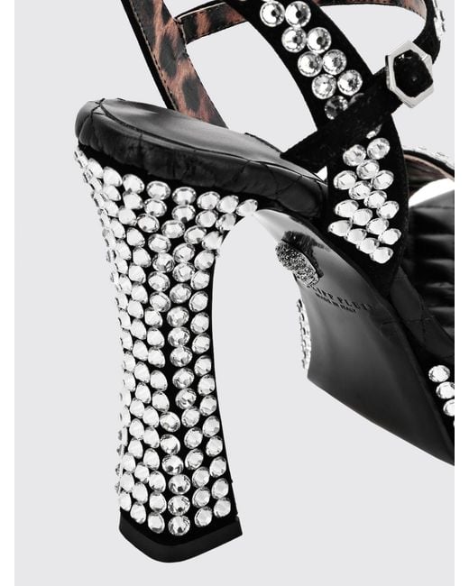 Philipp Plein Metallic Suede Platform Sandals With High Heel And Rhinestones