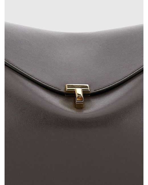 Totême Gray T-Lock Flared Leather Handbag With A Signature Turn-Lock Closure