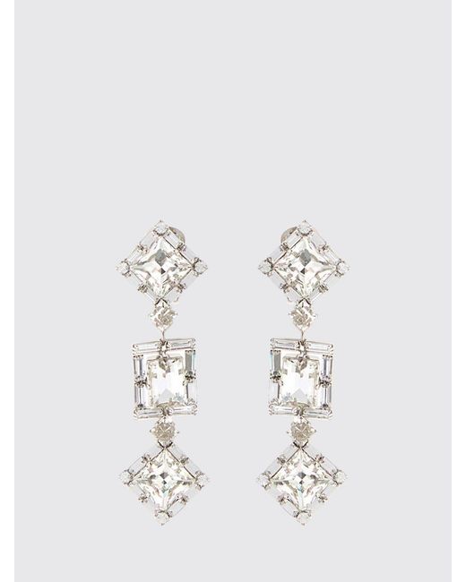 Alessandra Rich White Brass Earrings With Set Rhinestones