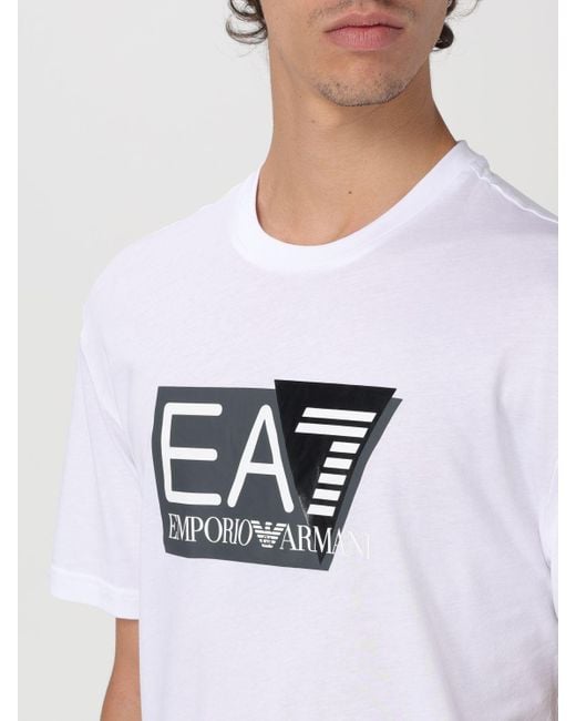 T-shirt in cotone con logo di EA7 in White da Uomo