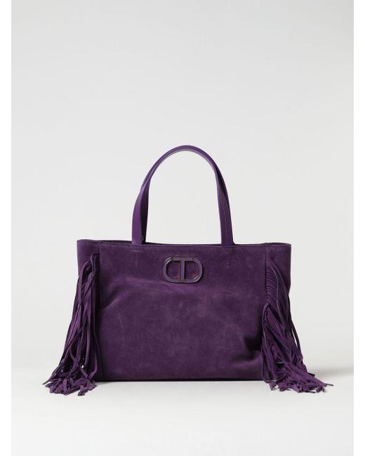 Twin Set Purple Bag In Suede With Oval T Plaque