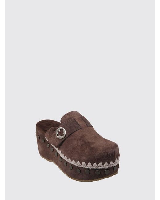 Mou Brown Plain Suede Clogs With Studs