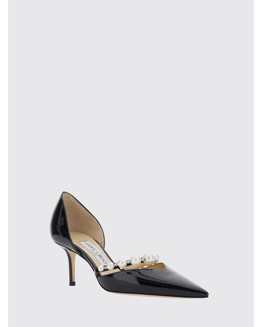 Jimmy Choo Black Aurelie Patent Leather Pumps With Pearls And Stiletto Heel