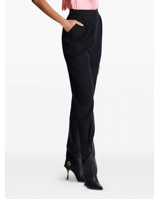 Balmain Black Sculptural Virgin Wool Twill Trousers