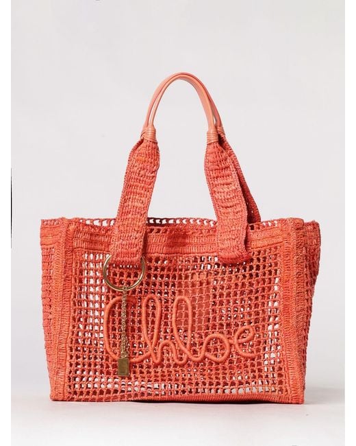 Chloé Red ChloÉ Summer Banana Perforated Raffia Bag