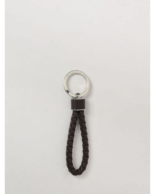 Bottega Veneta Natural Woven Leather And Brass Keychain for men