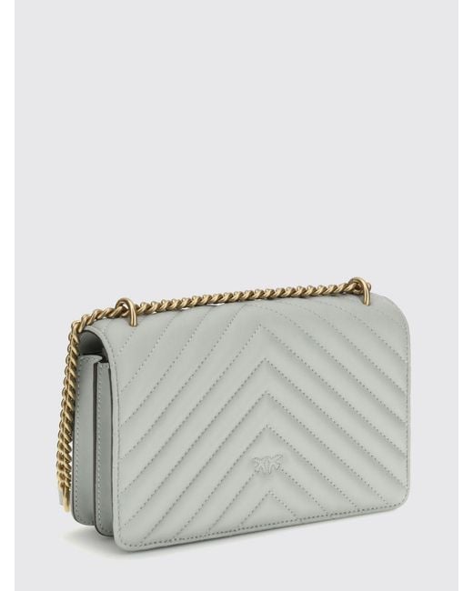 Pinko Gray Love One Mini Chevron Quilted Nappa Bag