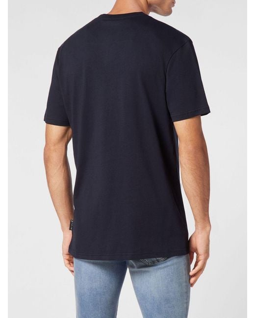 Philipp Plein Blue Cotton T-Shirt With Skull Print And Hexagon Logo for men