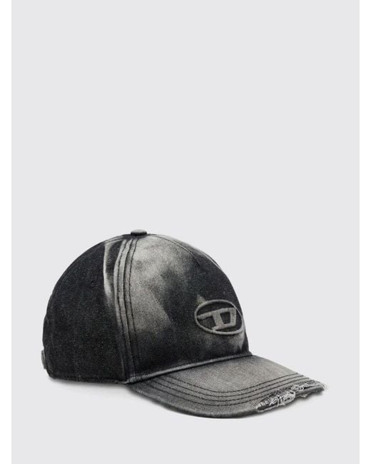 DIESEL Black Distressed Denim Baseball Cap With Oval D Logo for men