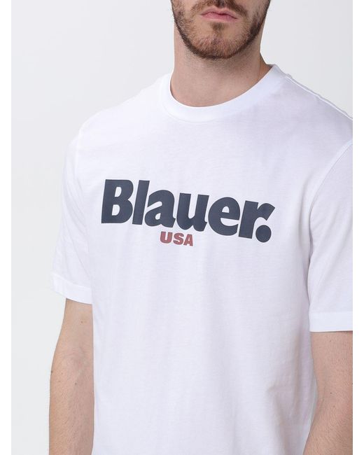 Blauer White Cotton T-Shirt With Logo for men