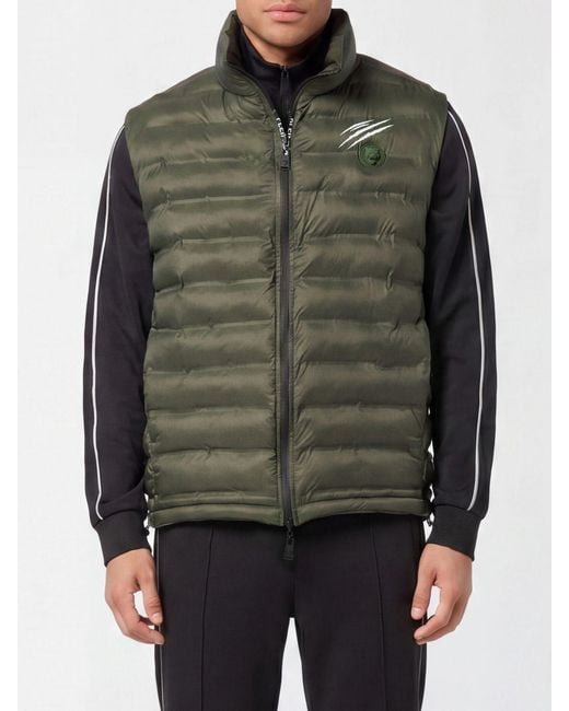 Philipp Plein Gray Padded Quilted Nylon Vest for men