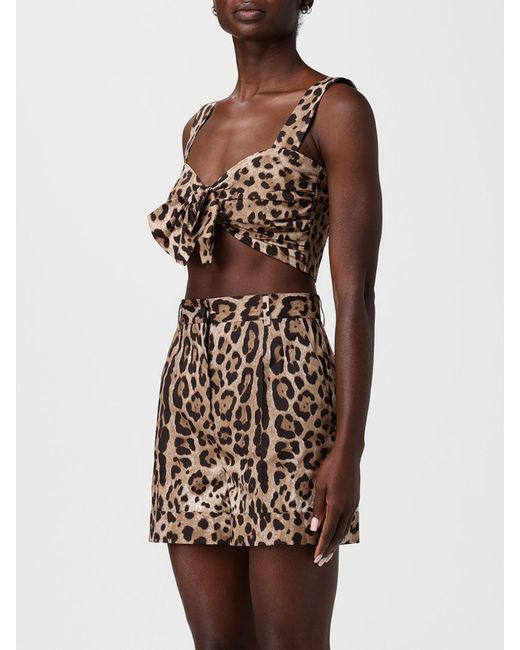 Dolce & Gabbana Brown Dolce &Amp Gabbana Animal Print Cotton Crop Top
