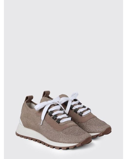 Brunello Cucinelli White Cotton And Lurex Knit Sneakers