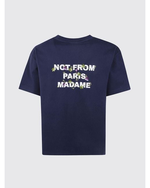 Drole de Monsieur Blue Slogan Print Cotton T-Shirt With Dropped Shoulders for men