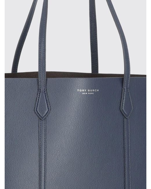 Tory Burch Blue Perry Grained Leather Shopping Bag