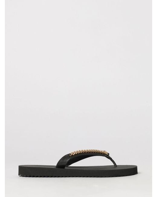 Stella McCartney Black Falabella Chain-Detail Thong Sandals