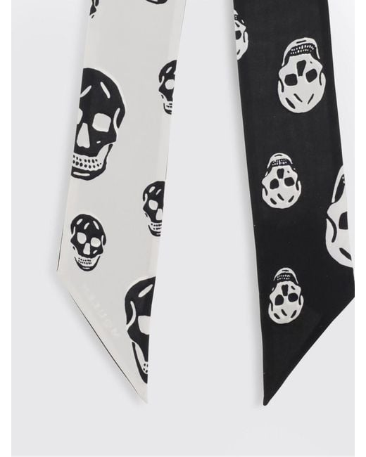 McQueen White Skull Ribbon Scarf