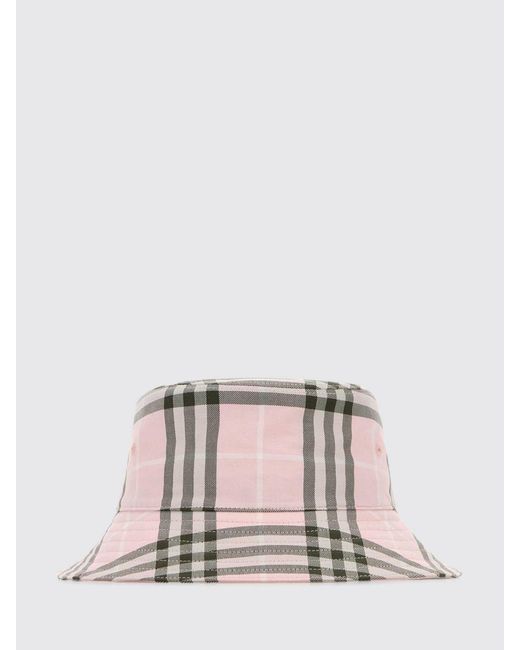 Burberry Pink Cotton Bucket Hat With Vintage Check Print