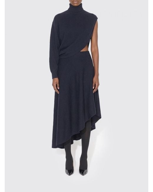 Alaïa Blue Asymmetric Virgin Wool Dress