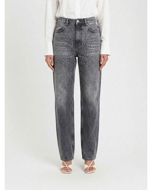 Twinset Gray Denim Jeans With Applied Rhinestones