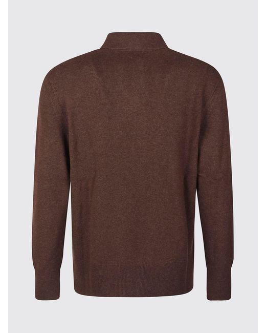 Eleventy Brown Long-Sleeved Wool Polo Cardigan With Zip Closure for men