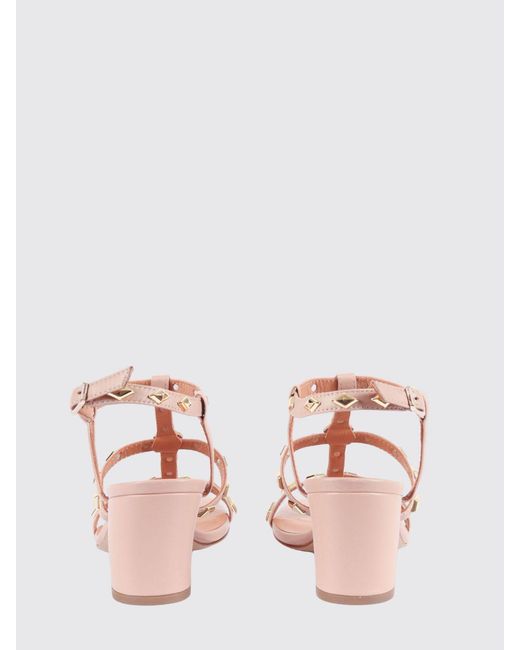 Via Roma 15 Pink Leather Sandals With Studs