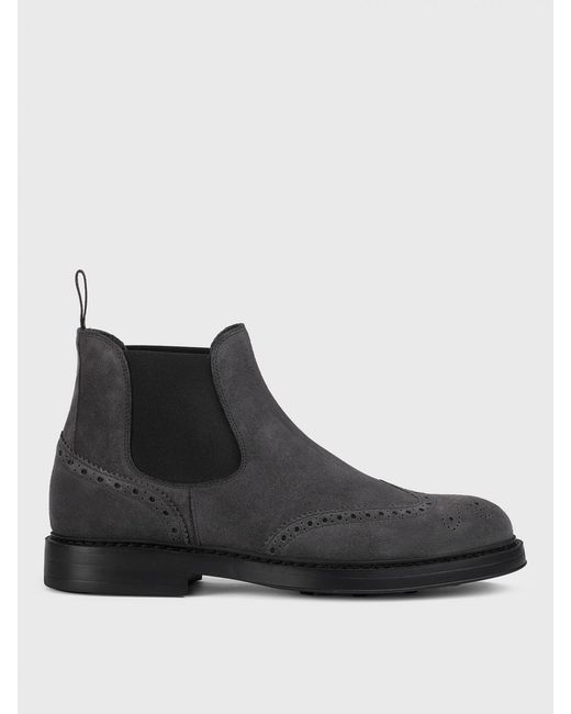 Doucal's Black Suede Ankle Boots With Brogue Motif for men