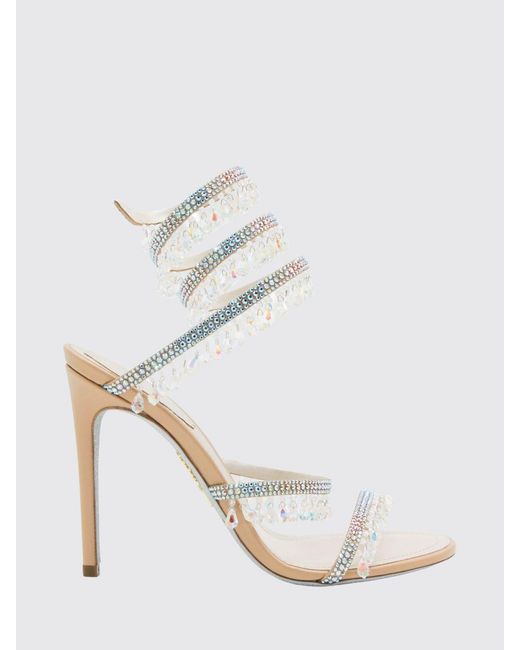 Rene Caovilla White Chandelier Leather Sandals With Crystals And Stiletto Heel