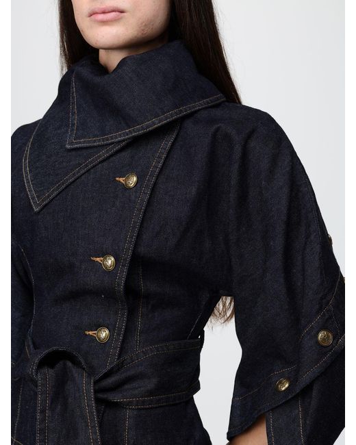 Zimmermann Blue Valiant Cropped High-Neck Denim Jacket With Asymmetric Fastening