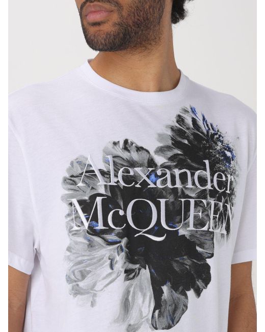 T-Shirt Girocollo Con Stampa Grafica E Logo di Alexander McQueen in White da Uomo