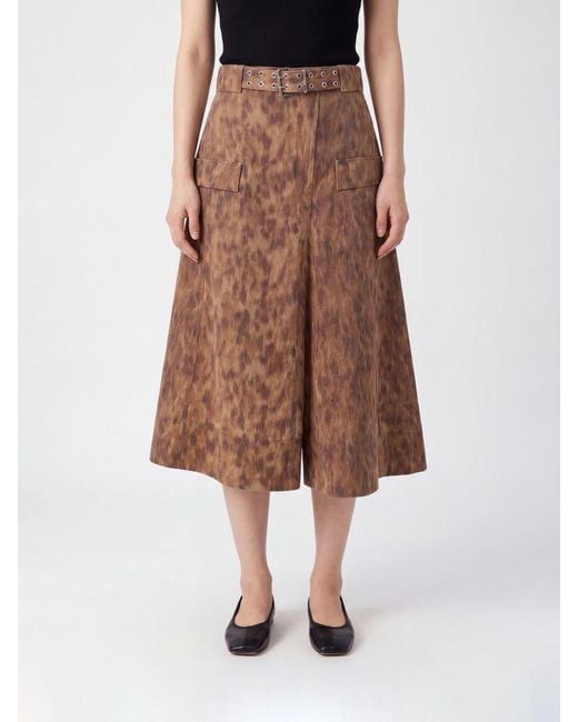 Ganni Brown Asymmetrical Animal-Print Midi Skirt