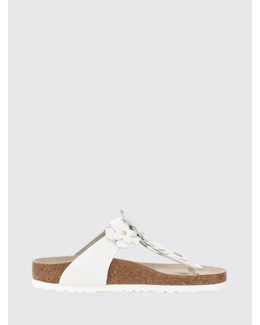 Birkenstock White Gizeh Leather Sandal With Applied Flowers