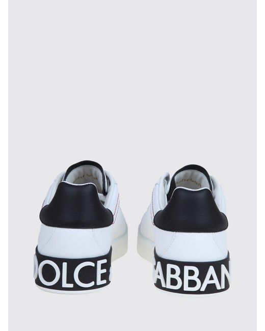 Dolce & Gabbana White Dolce &Amp Gabbana Portofino Smooth Calfskin Sneakers With Logo for men