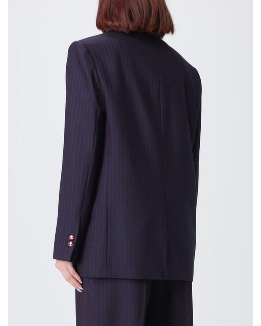 Elisabetta Franchi Blue Single-Breasted Wool Blend Blazer With Pinstripe Motif