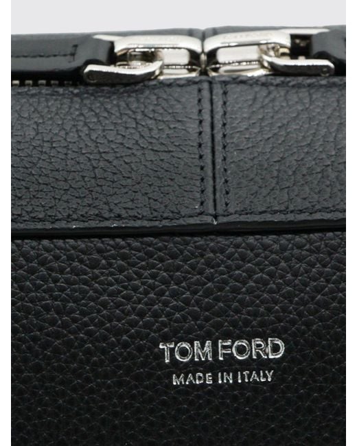 Tom Ford Black Leather Briefcase With Double Handle And Removable Shoulder Strap for men
