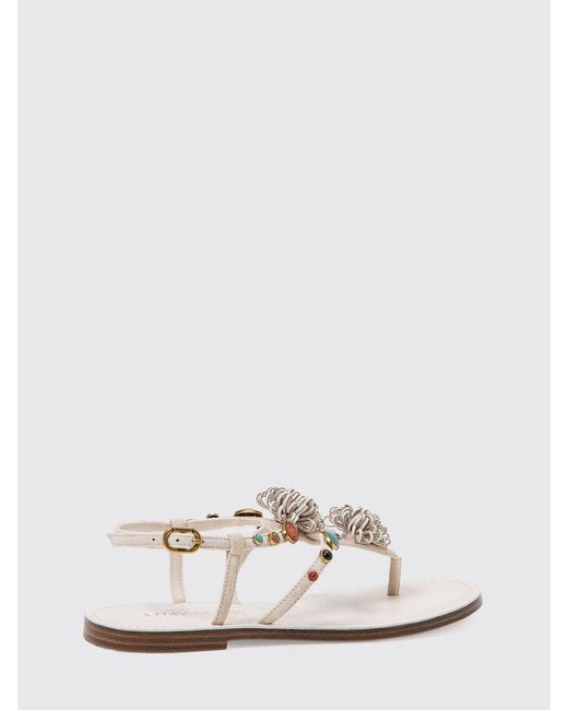 Twinset White Leather Sandal With Decoration And Stones